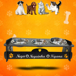 Comedouro Personalizado Com TAMPAS Triplo Elevado Alto Para Cães/Gatos Tigelas De Inox