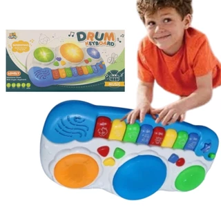 TAMBOR TECLADO MUSICAL COM LUZ E SOM DOS ANIMAIS BATERIA PIANO MINHA BANDINHA MUSICA CRIANÇAS 30 CM