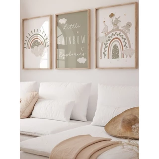 Kit 3 Quadros Decorativos Infantil Arco Iris - Quarto Bebe Menino Menina Moderno No8