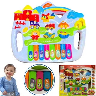 Brinquedo PIANINHO Musical Bebe infantil kids com luz e som TRANSPORTES animais piano 15 teclas 26cm