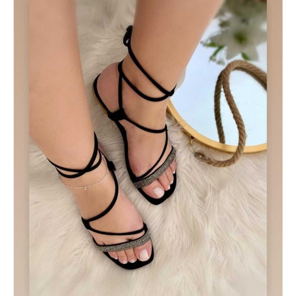Sandália rasteira feminina de luxo de amarrar na perna | Shopee Brasil
