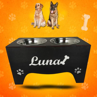 Comedouro Elevado Pet Duplo + Tigelas Inox G Com TAMPAS