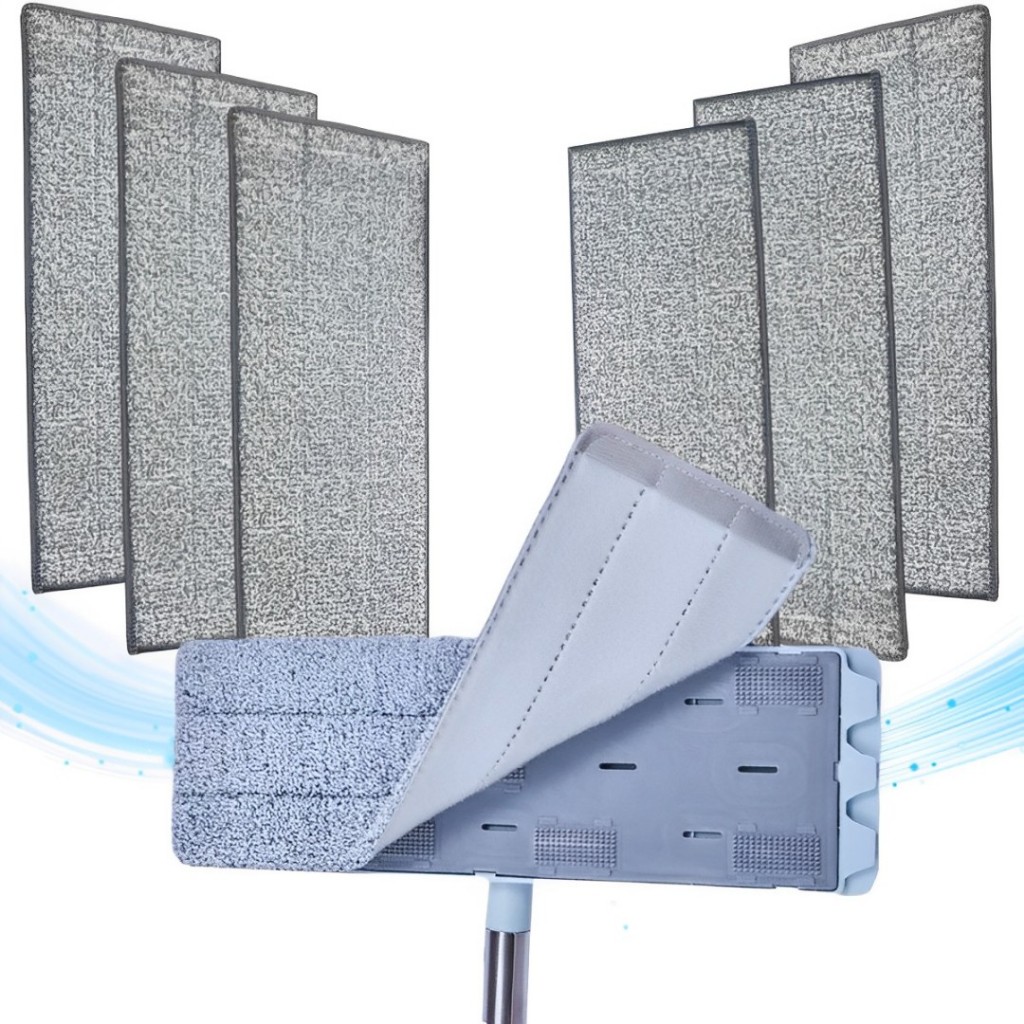 Kit 6 Refils Mop Flat Spray Rodo Microfibra Reutilizável para Limpeza de Esfregão