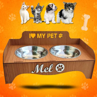 Comedouro Duplo Personalizado Ergonômico Pet Cão e Gato