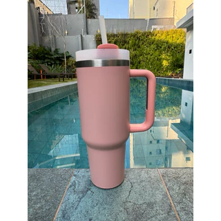 Caneca Copo Térmica Garrafa Térmica Inoxidável com tampa(Leitosa) canudo