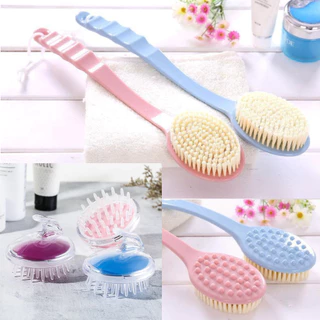 Kit Escova Banho Para Lavar As Costas Cabo Longo Cerdas Macia + Escova Massageadora Couro Cabelo