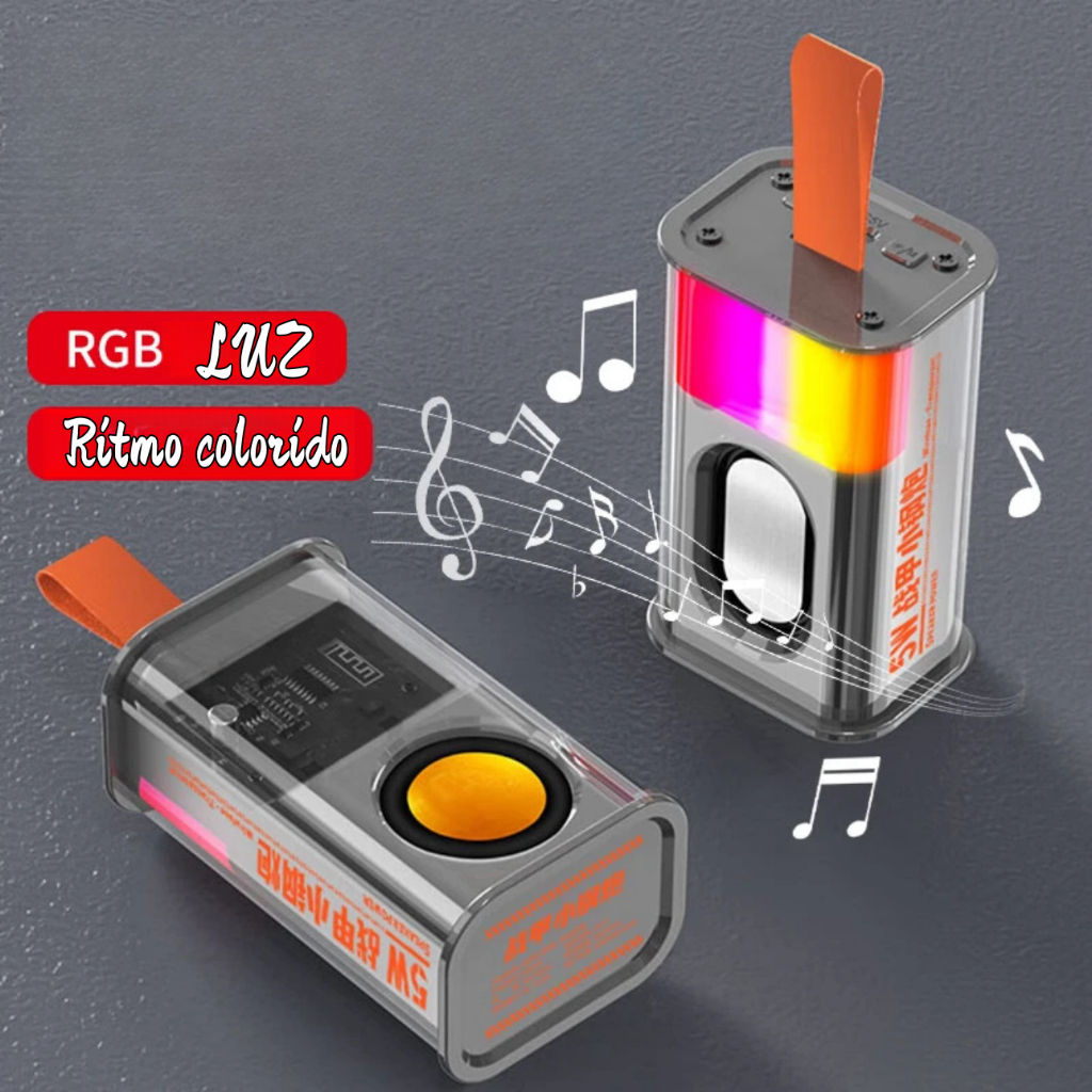 Mini Caixinha De Som De transparente RGB Bluetooth Amplificada de 5W Potente -RHL10013