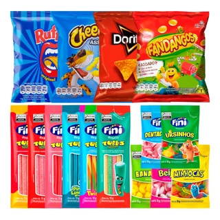 Kit 30 Salgadinhos Elma Chips + 30 Pacotes Bala Fini