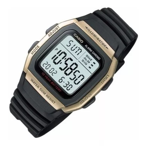 Relógio Casio 100% TOTALMENTE ORIGINAL W96 Série OURO Prova dágua 50 metros LUZ LED Alarme Cronõmetro Hora Dupla
