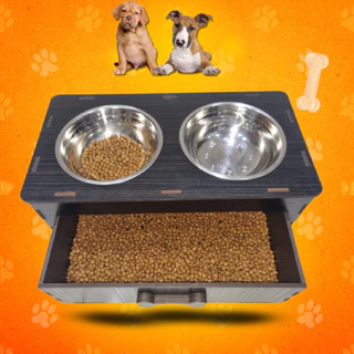 Comedouro Com Gaveta Para Guardar Ração Elevado Para Cães