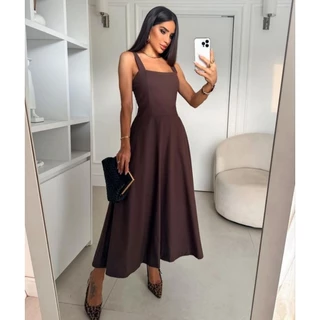 Vestido alça Midi Algodão Tricoline marrom outono inverno longo moda evangélica moda cristã moda festa moda casual lindo delicado marsala elegante vestido culto modesto