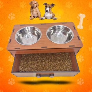 Comedouro C/ Gaveta para Armazenar Ração Para Cães Tigela Inox