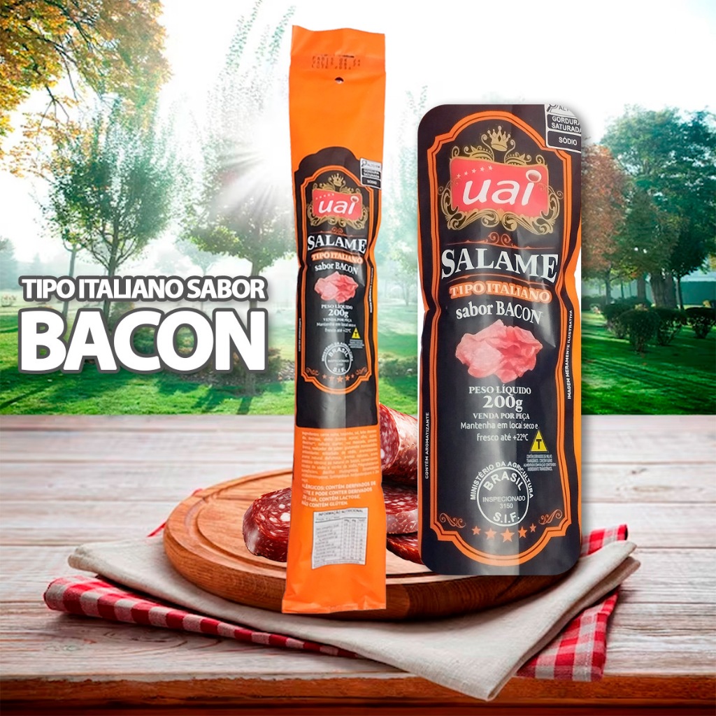 Kit 4 Salames Sabor Bacon Premium Tipo Italiano 200g Uai Salame Salaminho Oferta