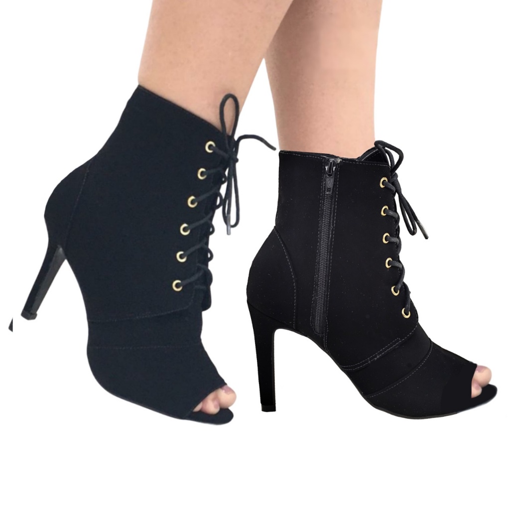 Salto Baixo Botinha Aberta Na Frente Bota Coturno Ankle Boot