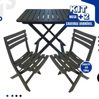 Kit Mesa Quadrada + 2 Cadeiras De Plástico Dobrável Multiuso Casa Área Gourmet