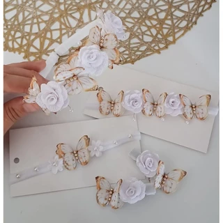 Laço infantil Jardim das borboletas mimos branco