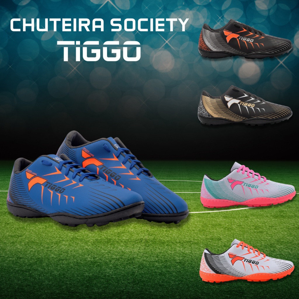 Chuteira Society Grama Natural e Sintética Tiggo Original Colada e ...