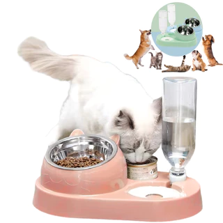 Comedouro Pet Cachorro Gatos Inox Bebedouro Automático para Gatos Cachorros Petisco 4 em 1
