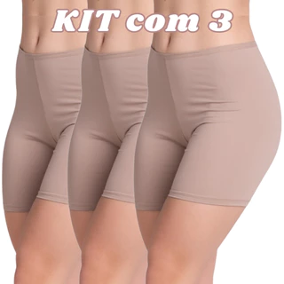 Kit 3 Short Anágua Liso Segunda Pele Feminino Comprido