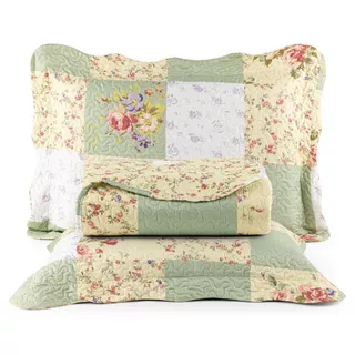 Kit Colcha Cobre Leito King 3 Peças Matelado Dupla Face Bouti Patchwork