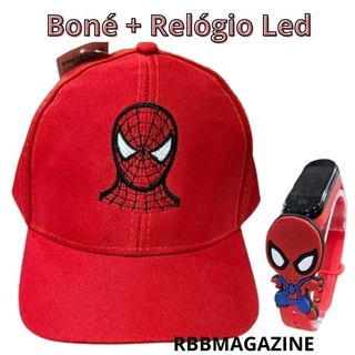 Kit Relógio a prova d'água + Boné bordado infantil Sonic, Homem-Aranha, Spiderman