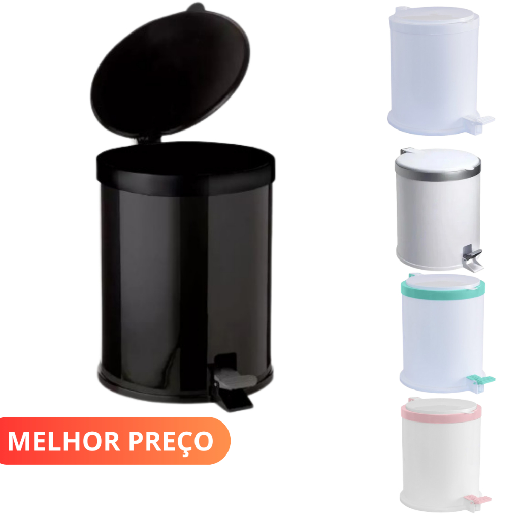 Lixeira Com Pedal 8 Litros Com Tampa Preto Casa Escritório Banheiro Cozinha Lixo Lixeira