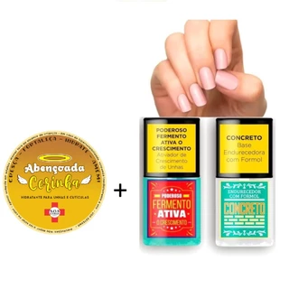 KIT Base Concreto Endurecedor + Fermento Crescimento + Cerinha para unhas Sos Unhas Top Beauty