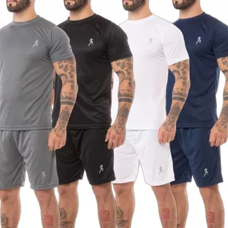 Kit 4 camisetas Masculinas Dry Fit + 4 Bermudas Academia Esportiva
