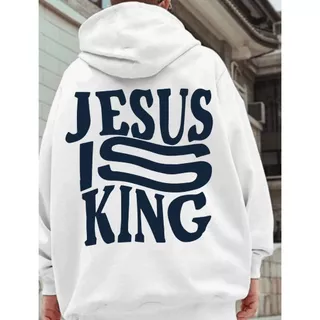 Moletom Canguru Jesus Is King (COSTAS) Com Capuz E Bolso Casaco Feminino Masculino Flanelado Unissex Inverno Frio Algodão Blusa