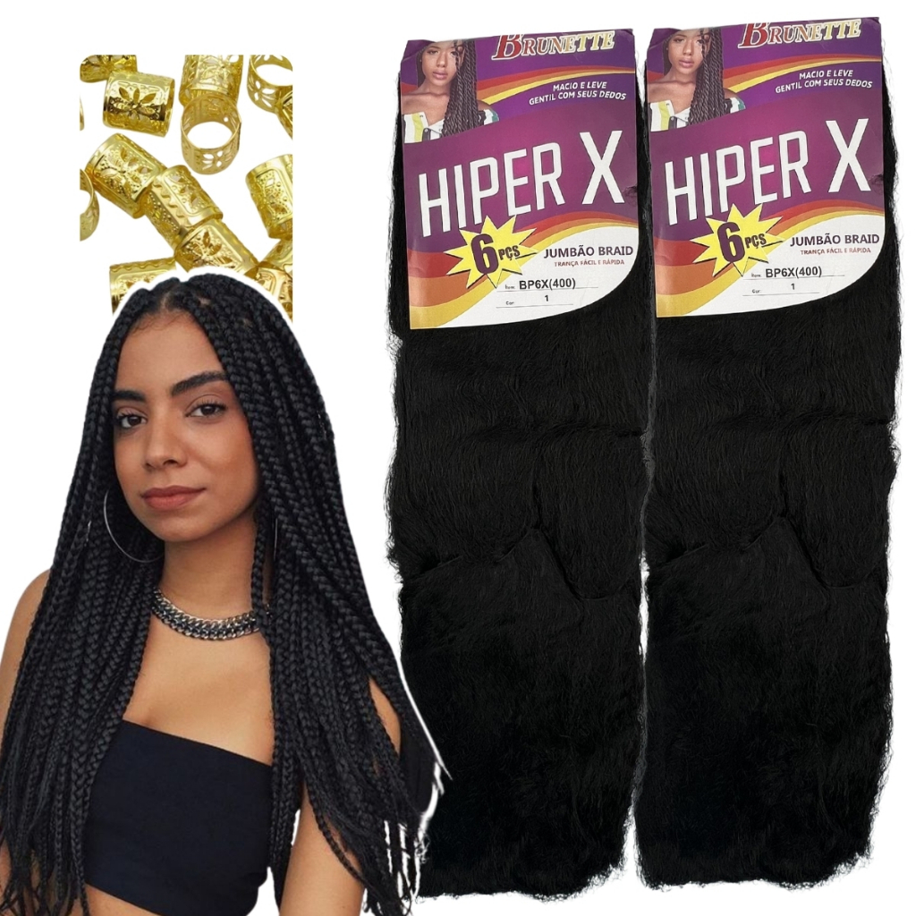 Kit 2 Pacotes Jumbo Hiper X Cabelo Tranças Box Braids | Shopee Brasil