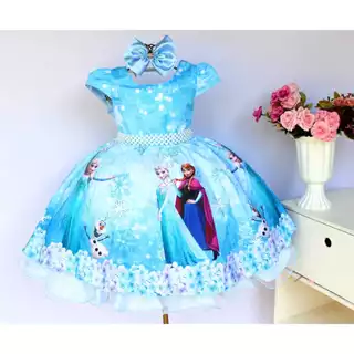 Vestido Infantil Da Frozen Tematico Super Luxo Frete Gratis