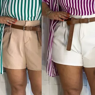 Combo 2 Bermudas Feminina Social BasicaTecido Confortável Com Cinto Alfaiataria Plus Size All Curve