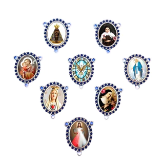 Entremeio para Terço com Santos Resinados Acabamento em Ouro Velho - NS Aparecida - NS das Graças - Sagrada Familia - Santa Terezinha - NS Desatadora de Nós - Sagrado Coração De Maria - Santa Rita - NS da Rosa Mistica