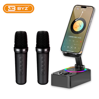 [BYZ]-MIC-505 caixa de som com 2 microfone sem fio mini Karaokê em Oferta na Shopee