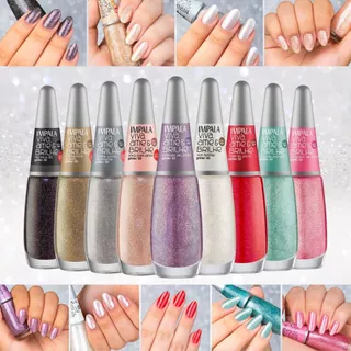 Kit 9 Esmalte Impala Glitter 3D Viva Ame Brilhe Novas Cores