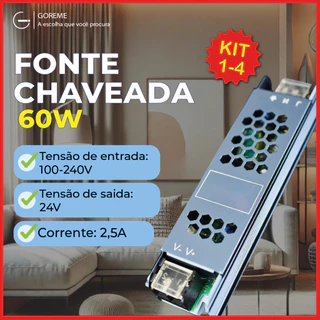 Kit 4 Fonte Chaveada 2,5A 24V 60w P/ Cftv Fita Led Bivolt 110V-220V