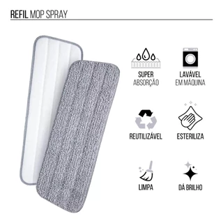 Kit 2 Refil Rodo Mop Limpeza Spray Microfibra Esfregão