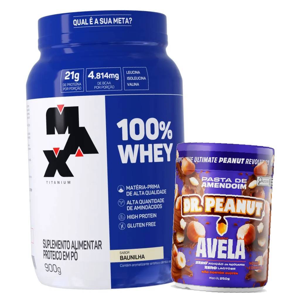 WHEY 100% 900G MAX TITANIUM+PASTA DE AMENDOIM 250G SORT