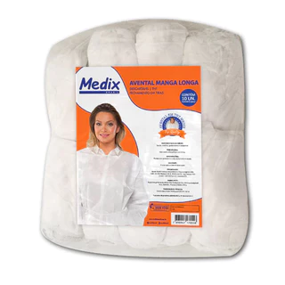 Avental Descartável Manga Longa TNT Gramatura 30 Branco - 10 Unidades Jaleco Hospitalar Capote