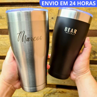 Copo Térmico 880ml com meu nome personalizado tampa abre e fecha ORIGINAL BEAR THERMAL dupla parede