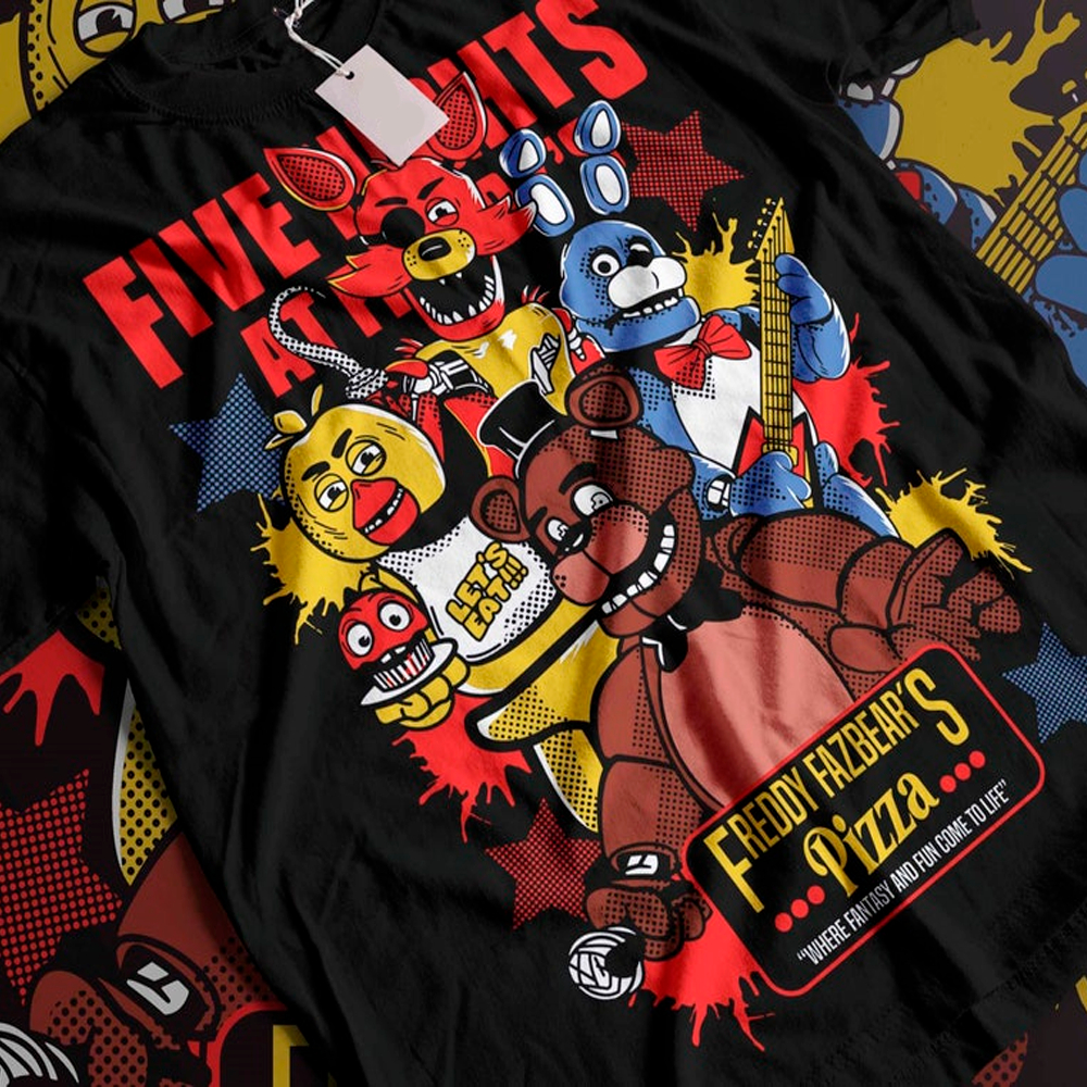 Camiseta Basica Algodao Five Nights At Freddy Fazbears Pizza Fantasy Cartoon Unissex