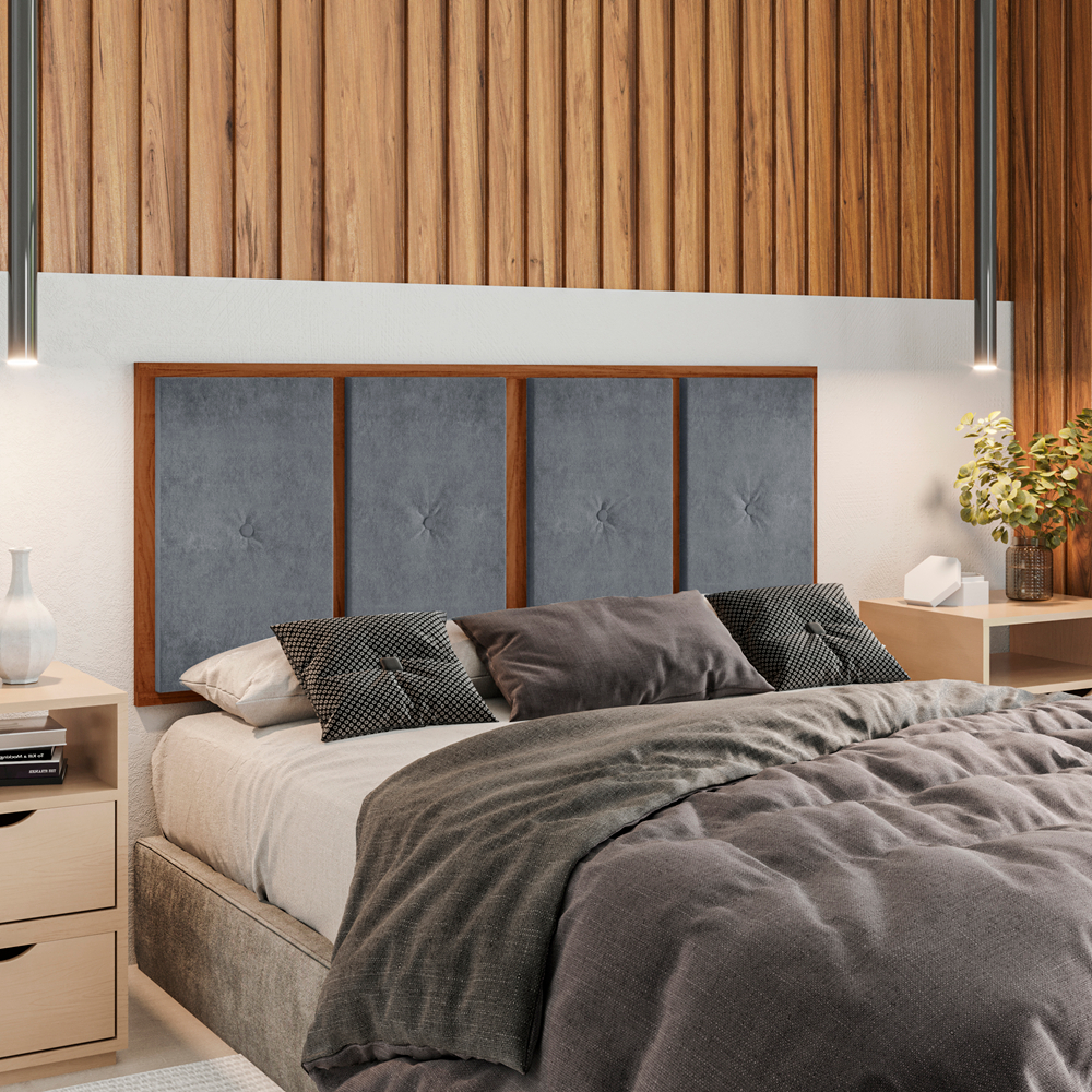 Cabeceira Moldura Madeira Suede Cama Box King 1,95- Várias Cores
