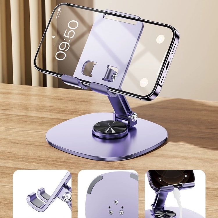 Suporte Alumínio de Mesa Base Rotatória Ajustável 360º Para Smartphones e Tablets -TY10035