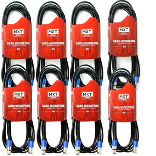 Kit 8 Cabo Microfone Xlr Canon Balanceado Macho Femea 5m Metros Mxt