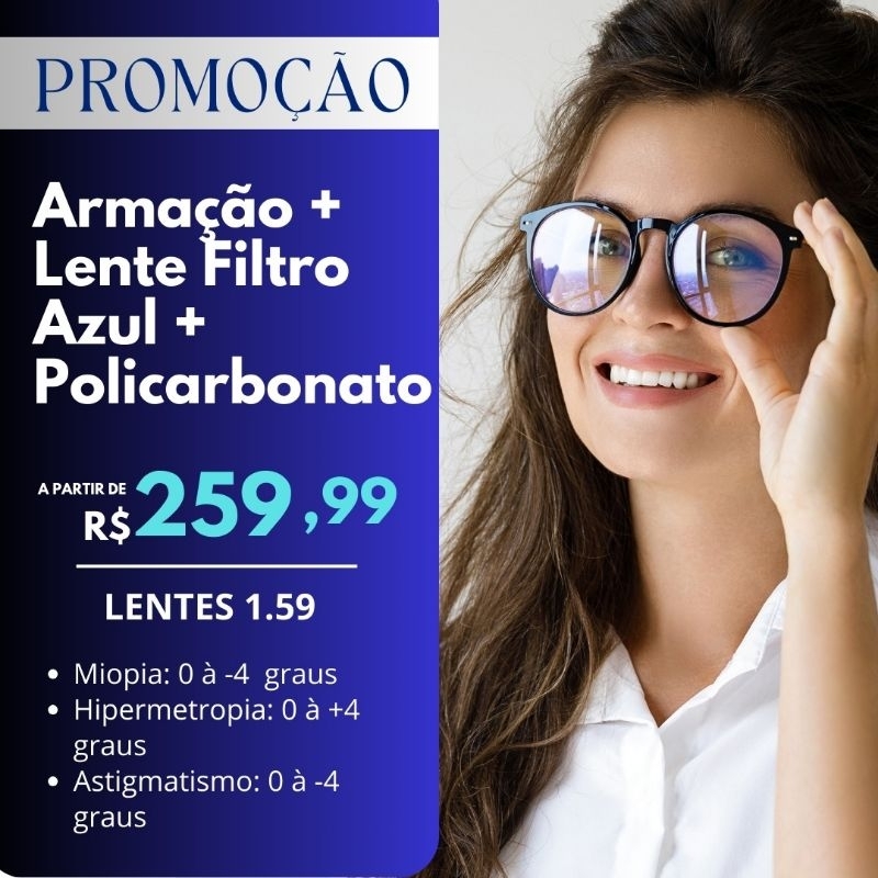 Óculos Completo com Lentes Policarbonato com Filtro Azul para Miopia ...