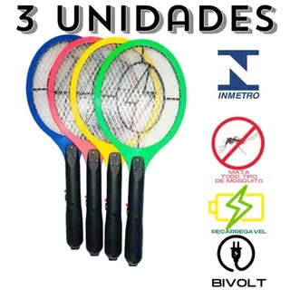 Kit 3 Raquete Elétrica Mata Mosquito Insetos 127v 220v Recarregável