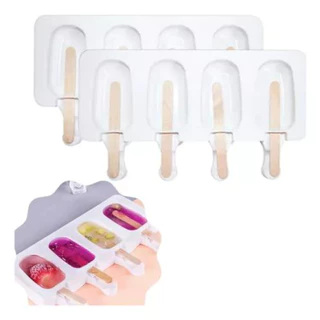 Forma De Fazer Picolé Sorvete Silicone Flexível 8 Partes + Palitos Kit Prático