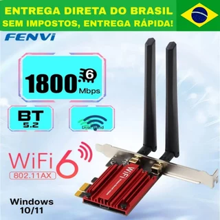 Placa Fenvi Wifi 6 e Bluetooth 5.2 1800Mbps 2,4g/5g Intel MT7921 PCI-E Windows 7,8,10,11