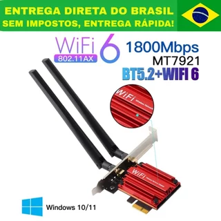 Placa Intel Fenvi Wifi 6 e Bluetooth 5.2 1800MBPS 2.4G, 5G PCI EXPRESS Windows 7,8,9,10,11