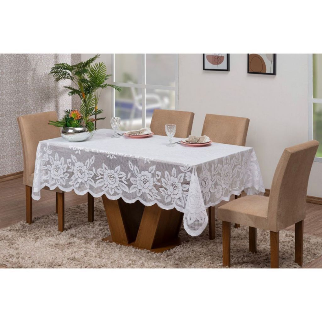 Toalha de Mesa de Renda Premium para 6 Cadeiras Cores Variadas